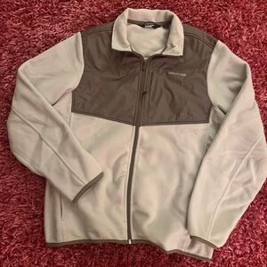 Lands' End Men's Full Zip Fleece Jacket in White and Gray